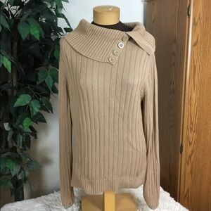 Studio Works Large split neck tan heavier weight sweater